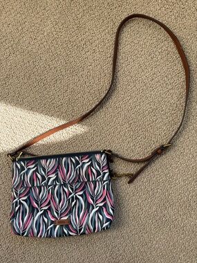 Fossil Navy Crossbody with Pink and White Leaf Print